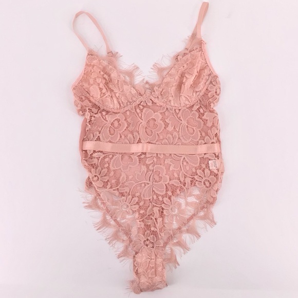 Tops - Pink Lace Adjustable Straps Thong Bodysuit Size Small
